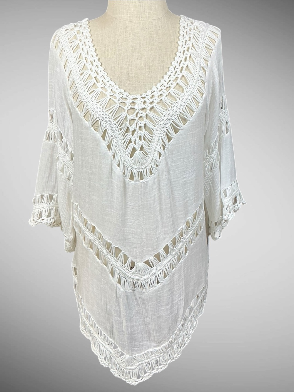 Vivid New York White Crochet Swim Cover Up 1X NWT Beach Kaftan Plus Size